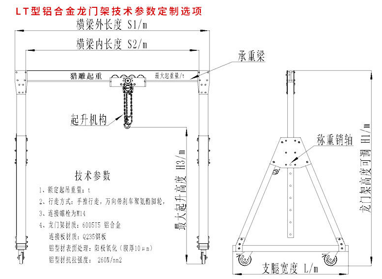 鋁合金龍門(mén)吊結(jié)構(gòu)圖紙與技術(shù)參數(shù)定制選項(xiàng)